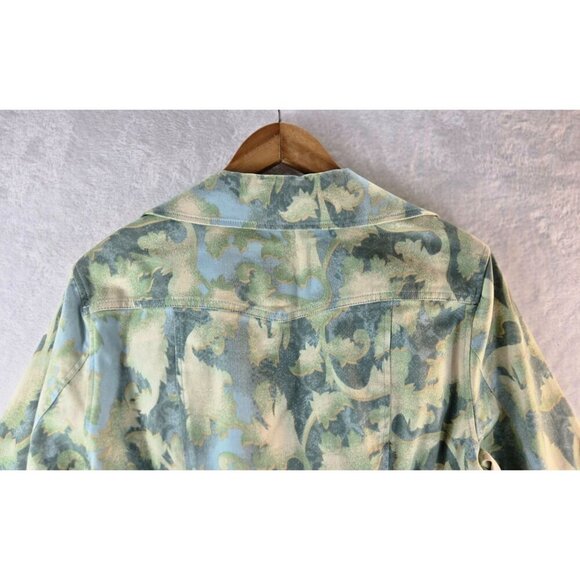 Denim Jacket 3/4 Sleeves L Multiples Pastel Blue Green Brass Accents Open Front - Picture 6 of 15